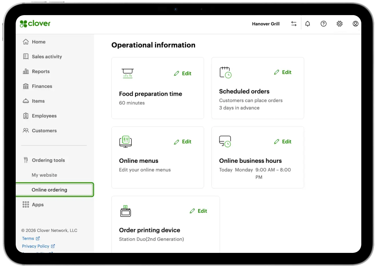 customise online ordering